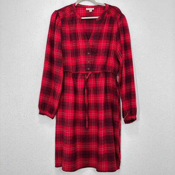 Knox Rose Dresses & Skirts - Knox Rose Size Medium Red Black Plaid Flannel Shirtdress V-Neck Casual Cozy Fall